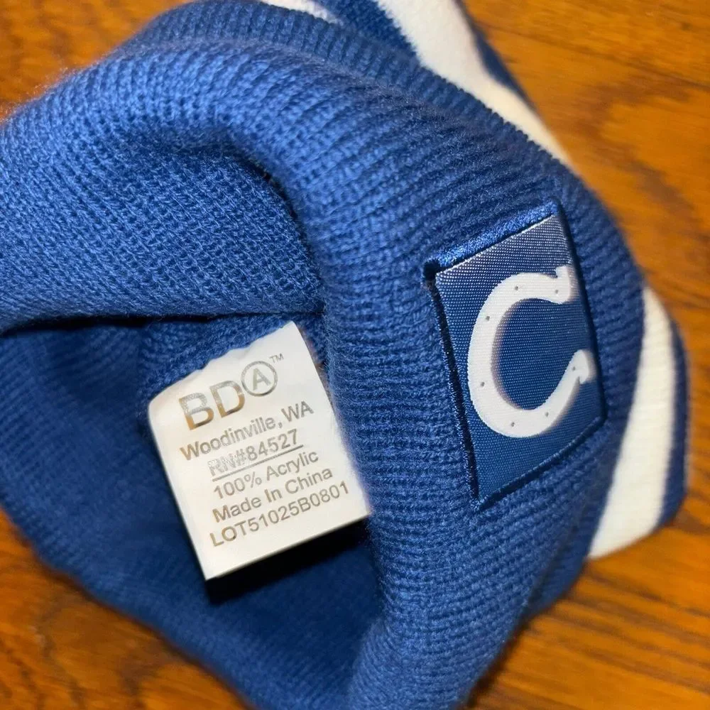 Indianapolis Colts Blue White Knit Pom‎ Beanie Youth Horseshoe NFL 3 Stripes